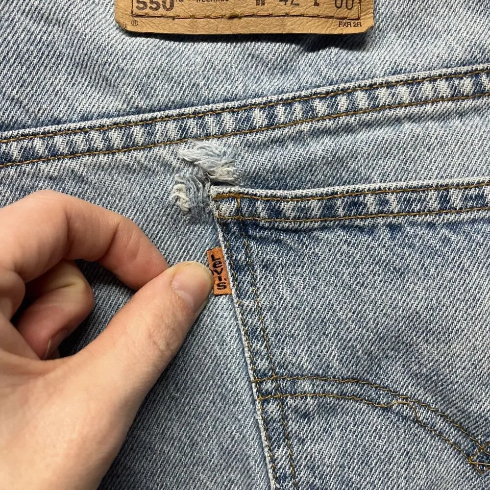 VTG 90s Levis 550 Relaxed Denim Jean Shorts Jorts Size 42 Orange Tab Baggy Loose